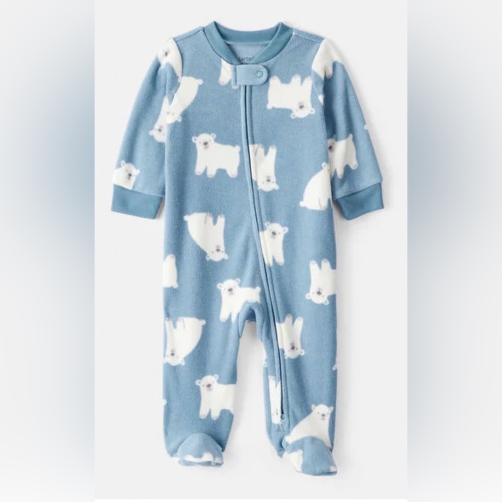 🔴CARTER’S BABY BOYS BLUE POLAR BEAR LOOSE FIT LONG SLEEVE FOOTIE PAJAMAS🔴